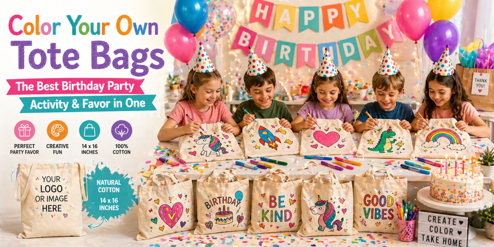 Color your own tote bag party activity