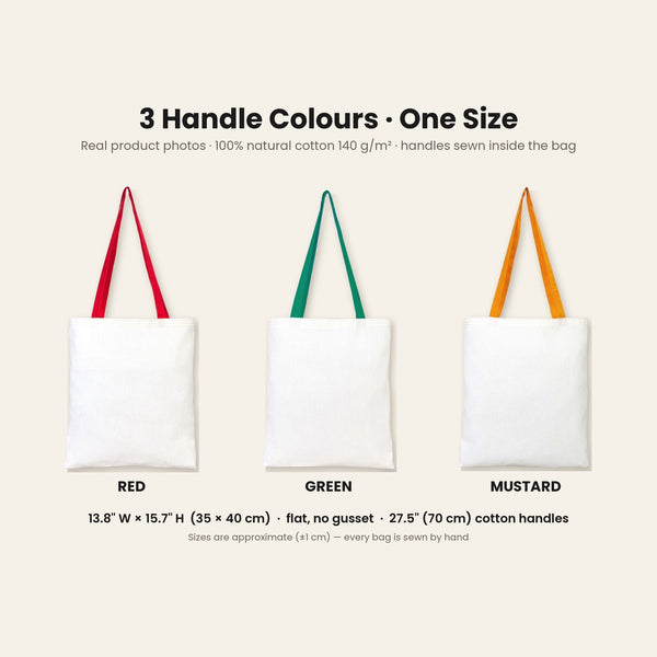 Grand sac cadeau de Noël en coton – tote bag naturel 35 × 40 cm, anses rouges, vertes ou moutarde, 9 motifs Noël & Nouvel An 2027 - Pamusan.fr