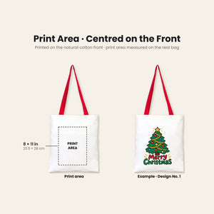 Grand sac cadeau de Noël en coton – tote bag naturel 35 × 40 cm, anses rouges, vertes ou moutarde, 9 motifs Noël & Nouvel An 2027 - Pamusan.fr