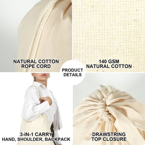 Sac à dos à cordon de Noël détails produit – cordon en coton naturel, coton naturel 140 g/m², 3 façons de porter, fermeture à cordon – Pamusan.fr