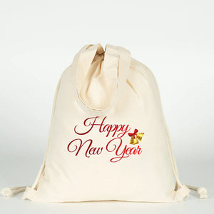 Sac à dos à cordon de Noël avec impression Happy New Year, coton naturel – Pamusan.fr
