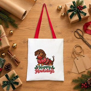 Grand sac cadeau de Noël en coton – tote bag naturel 35 × 40 cm, anses rouges, vertes ou moutarde, 9 motifs Noël & Nouvel An 2027 - Pamusan.fr