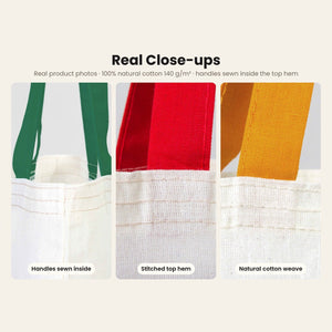 Grand sac cadeau de Noël en coton – tote bag naturel 35 × 40 cm, anses rouges, vertes ou moutarde, 9 motifs Noël & Nouvel An 2027 - Pamusan.fr