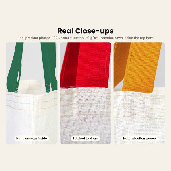Grand sac cadeau de Noël en coton – tote bag naturel 35 × 40 cm, anses rouges, vertes ou moutarde, 9 motifs Noël & Nouvel An 2027 - Pamusan.fr