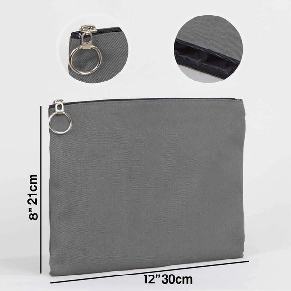 Anthracite Cotton Zippered Clutch Pouch – 12" × 8" (30 × 21 cm) – 10 oz Fabric - Pamusan.com