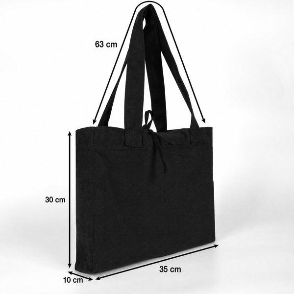 Black Canvas Shopping Tote Bag – 14 × 12 × 4 (35 × 30 × 10 cm) – Thick 10 oz Cotton - Pamusan.com