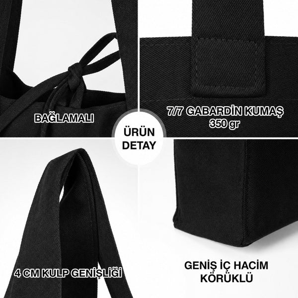 Black Canvas Shopping Tote Bag – 14 × 12 × 4 (35 × 30 × 10 cm) – Thick 10 oz Cotton - Pamusan.com