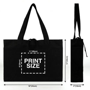 Sac fourre‑tout en toile noire personnalisé, zone d’impression 11 × 8 po (28 × 20 cm) – Pamusan.fr