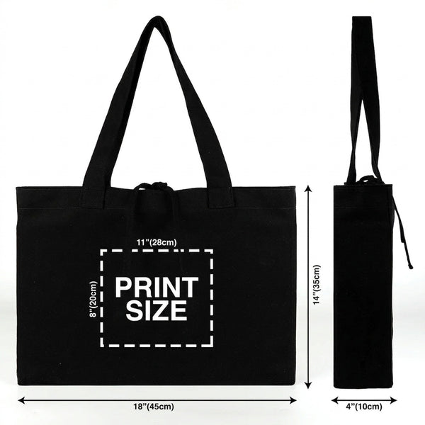 Sac fourre‑tout en toile noire personnalisé, zone d’impression 11 × 8 po (28 × 20 cm) – Pamusan.fr