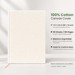 Blank Canvas Notebook – A5 (7.9" × 5.5" / 20 × 14 cm), 80 Unlined Sheets, Natural Cotton Cover, Bulk Plain Journal - Pamusan.com