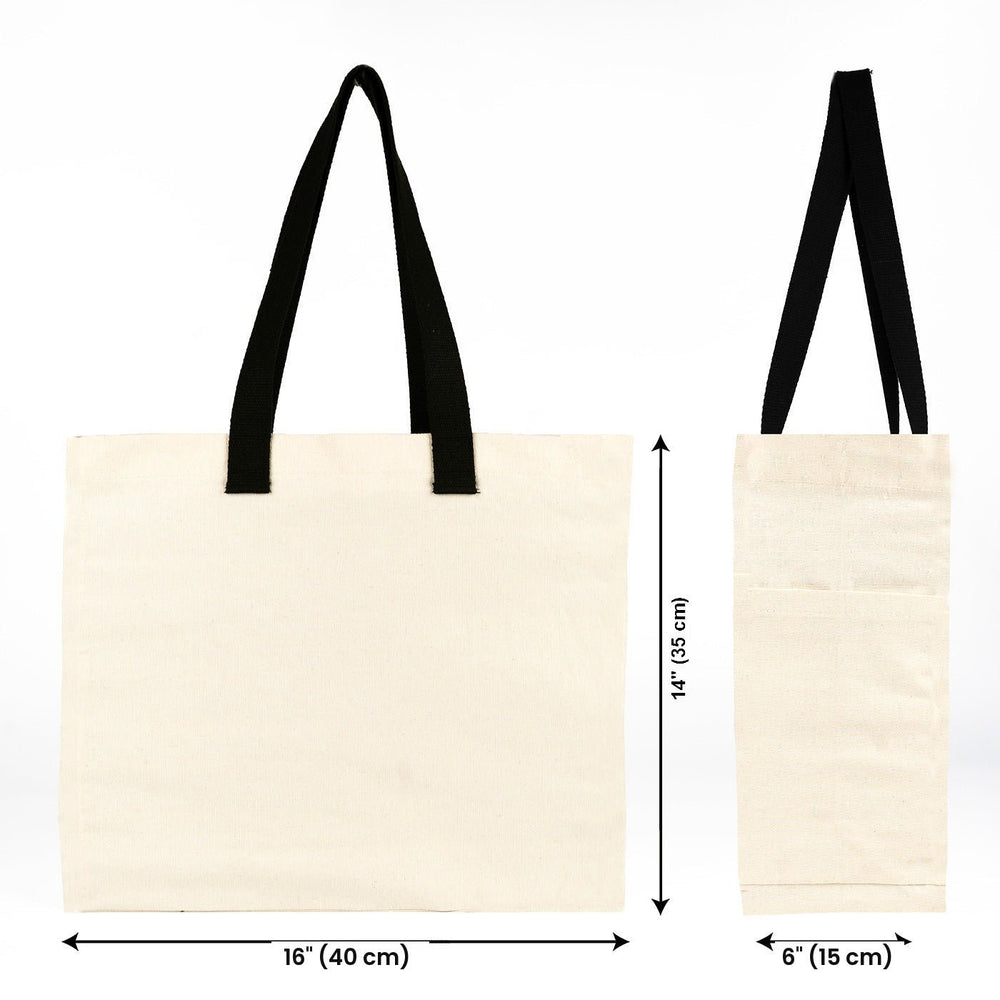 Tote bag vierge 40 x 35 x 15 cm en coton naturel avec anses noires tissées et poches latérales