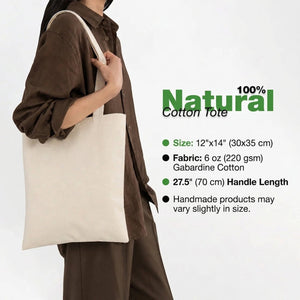 Blank Cotton Tote Bag 12"x14" – Natural Shoulder Tote, 6 oz Gabardine Fabric - Pamusan.com