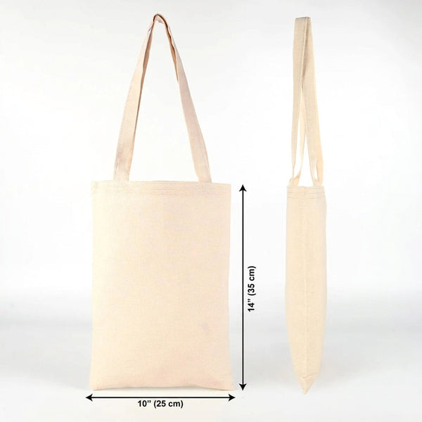 Blank Long Handle Tote Bag 10"x14" – Mini Natural Cotton, 6 oz Gabardine Fabric - Pamusan.com