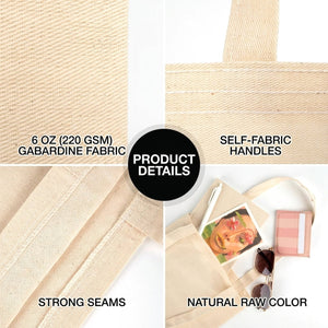 Blank Long Handle Tote Bag 10"x14" – Mini Natural Cotton, 6 oz Gabardine Fabric - Pamusan.com
