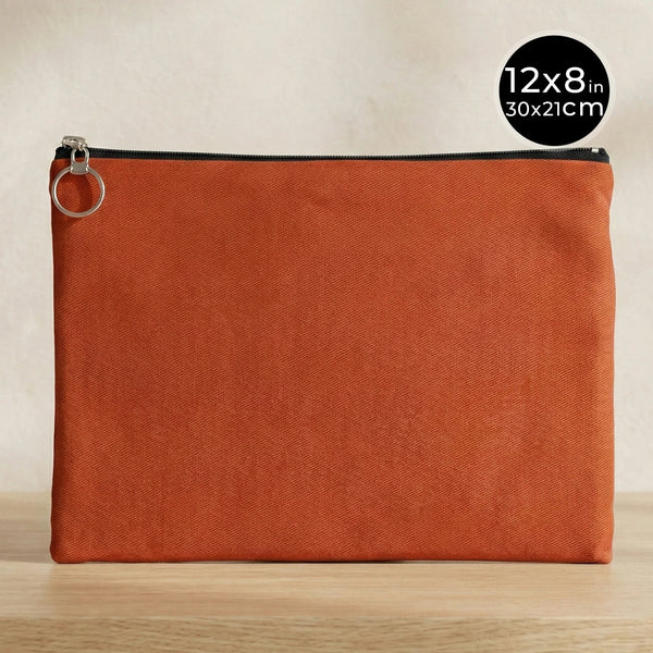 Terracotta Cotton Zippered Clutch Pouch – 12" × 8" (30 × 21 cm) – 10 oz Fabric - Pamusan.com