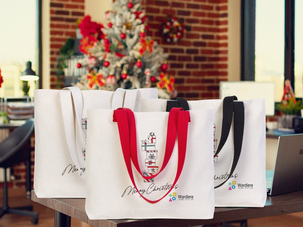 Christmas Canvas Tote Bag 18"W x 14"H x 3"L – Santa & Holiday Crew Design - Pamusan.com