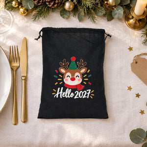 Pochon de Noël en tissu – sac cadeau à cordon 30 × 40 cm rouge, noir ou naturel, 9 motifs Noël & Nouvel An 2027 – coton - Pamusan.fr