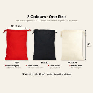 Pochon de Noël en tissu – sac cadeau à cordon 30 × 40 cm rouge, noir ou naturel, 9 motifs Noël & Nouvel An 2027 – coton - Pamusan.fr
