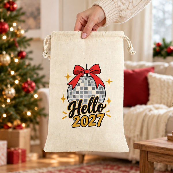 Pochon de Noël en tissu – sac cadeau à cordon 30 × 40 cm rouge, noir ou naturel, 9 motifs Noël & Nouvel An 2027 – coton - Pamusan.fr