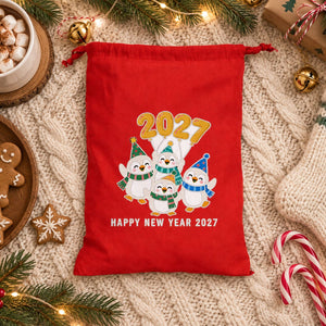 Pochon de Noël en tissu – sac cadeau à cordon 30 × 40 cm rouge, noir ou naturel, 9 motifs Noël & Nouvel An 2027 – coton - Pamusan.fr
