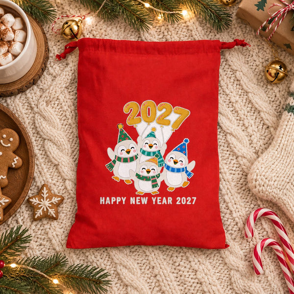 Pochon de Noël en tissu – sac cadeau à cordon 30 × 40 cm rouge, noir ou naturel, 9 motifs Noël & Nouvel An 2027 – coton - Pamusan.fr