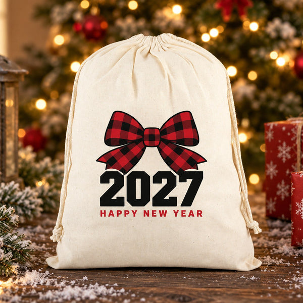 Pochon de Noël en tissu – sac cadeau à cordon 30 × 40 cm rouge, noir ou naturel, 9 motifs Noël & Nouvel An 2027 – coton - Pamusan.fr