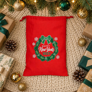 Pochon de Noël en tissu – sac cadeau à cordon 30 × 40 cm rouge, noir ou naturel, 9 motifs Noël & Nouvel An 2027 – coton - Pamusan.fr