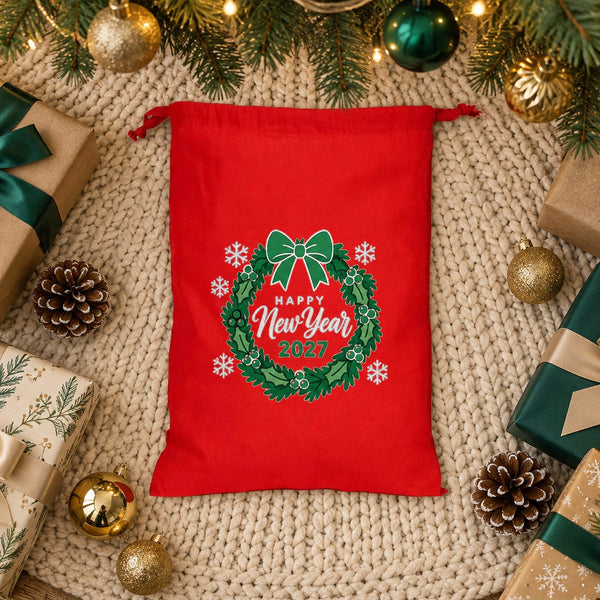 Pochon de Noël en tissu – sac cadeau à cordon 30 × 40 cm rouge, noir ou naturel, 9 motifs Noël & Nouvel An 2027 – coton - Pamusan.fr