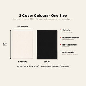 Carnet de Noël – carnet A5 en toile 14 × 20 cm, 9 motifs Noël & Nouvel An 2027, couverture naturelle ou noire, 160 pages blanches - Pamusan.fr