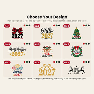 Cadeau invité Noël – pochette en velours 10 × 13 cm à cordon satiné froncé, rouge, vert ou noir, 9 motifs Noël & Nouvel An 2027 - Pamusan.fr