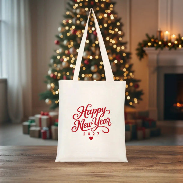 Tote bag de Noël en coton – sacs en tissu 35 × 40 cm naturel, rouge ou noir, 9 motifs Noël & Nouvel An 2027 – coton gabardine - Pamusan.fr