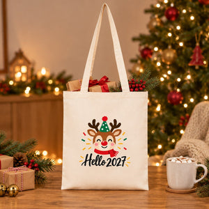 Tote bag de Noël en coton – sacs en tissu 35 × 40 cm naturel, rouge ou noir, 9 motifs Noël & Nouvel An 2027 – coton gabardine - Pamusan.fr