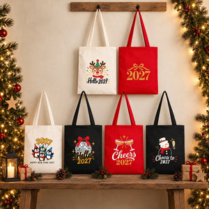 Tote bag de Noël en coton – sacs en tissu 35 × 40 cm naturel, rouge ou noir, 9 motifs Noël & Nouvel An 2027 – coton gabardine - Pamusan.fr