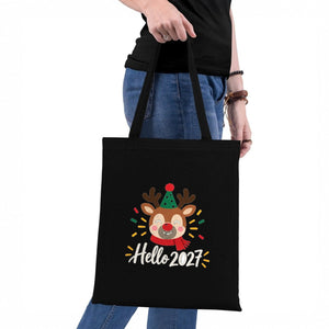 Tote bag de Noël en coton – sacs en tissu 35 × 40 cm naturel, rouge ou noir, 9 motifs Noël & Nouvel An 2027 – coton gabardine - Pamusan.fr