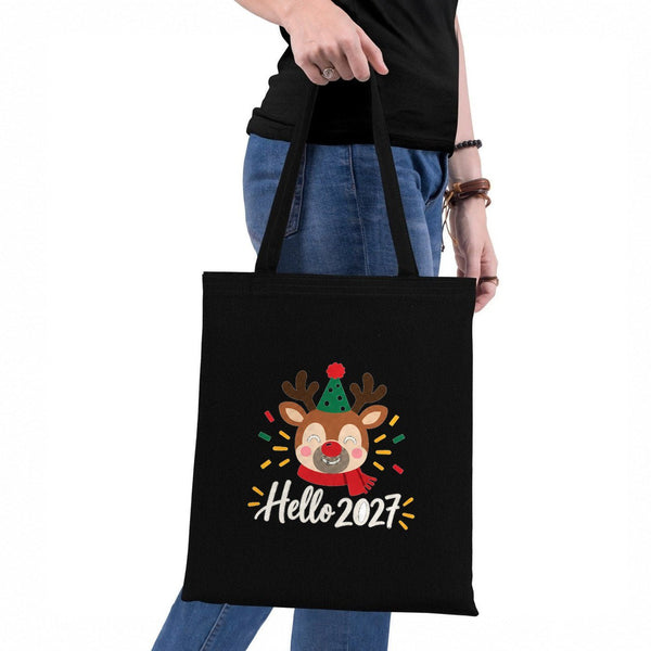 Tote bag de Noël en coton – sacs en tissu 35 × 40 cm naturel, rouge ou noir, 9 motifs Noël & Nouvel An 2027 – coton gabardine - Pamusan.fr