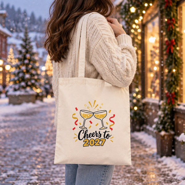 Tote bag de Noël en coton – sacs en tissu 35 × 40 cm naturel, rouge ou noir, 9 motifs Noël & Nouvel An 2027 – coton gabardine - Pamusan.fr