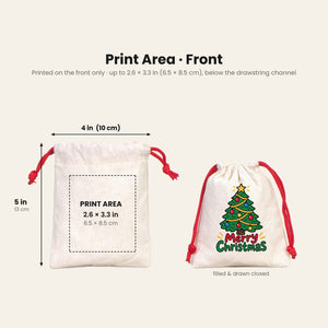 Sachet cadeau de Noël en coton – petit sac à cordon 10 × 13 cm, cordon rouge, vert ou naturel, 9 motifs Noël & Nouvel An 2027 - Pamusan.fr