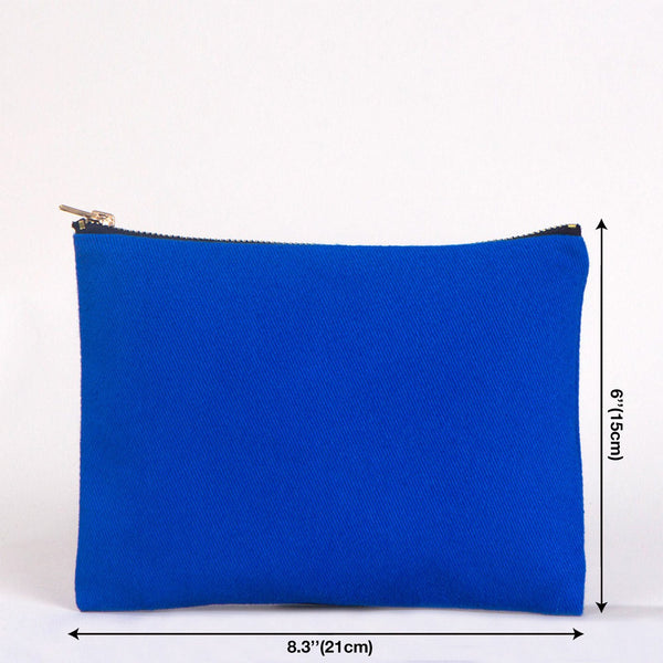 Clutch Bag Saks Blue – 8"x6" Cotton Zipper Cosmetic & Makeup Pouch - Pamusan.com
