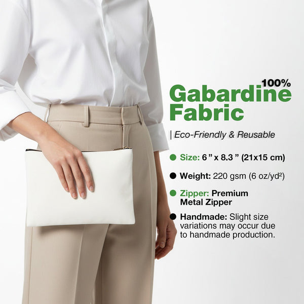 Clutch Bag White 8"x6" – Cotton Zipper Cosmetic & Makeup Pouch - Pamusan.com