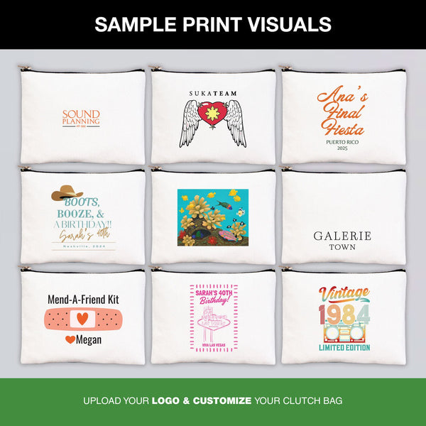 Clutch Bag White 8"x6" – Custom Logo Cotton Makeup & Personalized Cosmetic Pouch - Pamusan.com