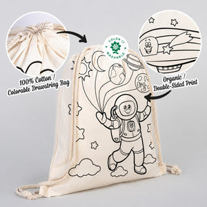 Colorable Astronaut & Zeppelin Rope Drawstring Backpack 14"×16" (35×40 cm) - Pamusan.com