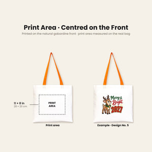 Sac en coton de Noël à anses colorées – tote bag 40 × 35 cm, anses noires, rouges ou orange, 9 motifs Noël & Nouvel An 2027 - Pamusan.fr