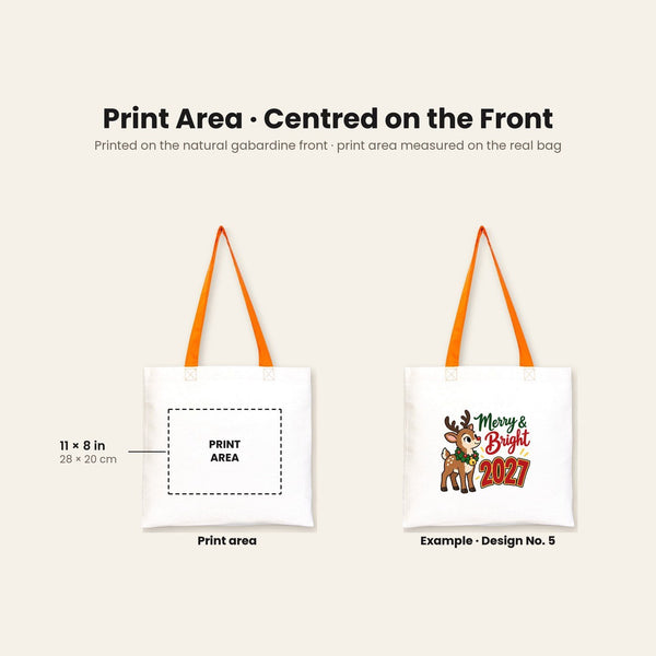 Sac en coton de Noël à anses colorées – tote bag 40 × 35 cm, anses noires, rouges ou orange, 9 motifs Noël & Nouvel An 2027 - Pamusan.fr