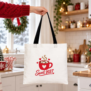 Sac en coton de Noël à anses colorées – tote bag 40 × 35 cm, anses noires, rouges ou orange, 9 motifs Noël & Nouvel An 2027 - Pamusan.fr