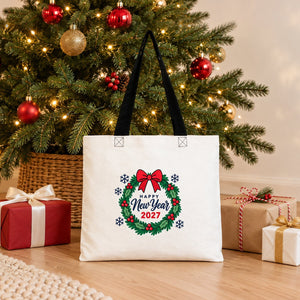 Sac en coton de Noël à anses colorées – tote bag 40 × 35 cm, anses noires, rouges ou orange, 9 motifs Noël & Nouvel An 2027 - Pamusan.fr