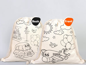 Kids Coloring Drawstring Bag Cotton School Bag with Car Design (No Pencil Included) — alternate view | Pamusan