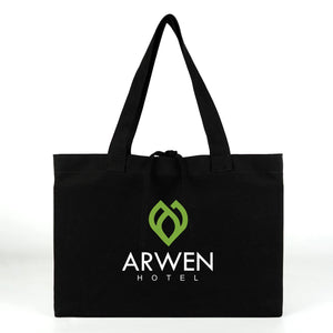 Sac tote en toile noir personnalisée avec logo d'hôtel imprimé - échantillon d'impression - Pamusan.de