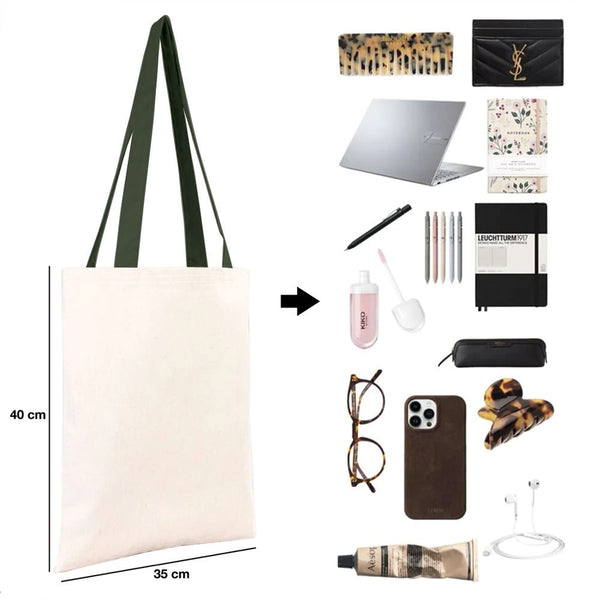 Composition d'articles variés incluant un tote bag, un ordinateur portable, des carnets, un téléphone et des accessoires Pamusan sur fond blanc.