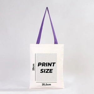 Tote bag Pamusan avec détails des dimensions de l'impression sur fond blanc