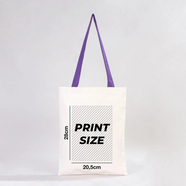 Tote bag Pamusan avec détails des dimensions de l'impression sur fond blanc